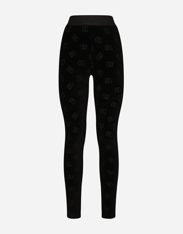 Dolce & Gabbana Flocked jersey leggings with all-over DG logo Black FTCQKTFJ7DL