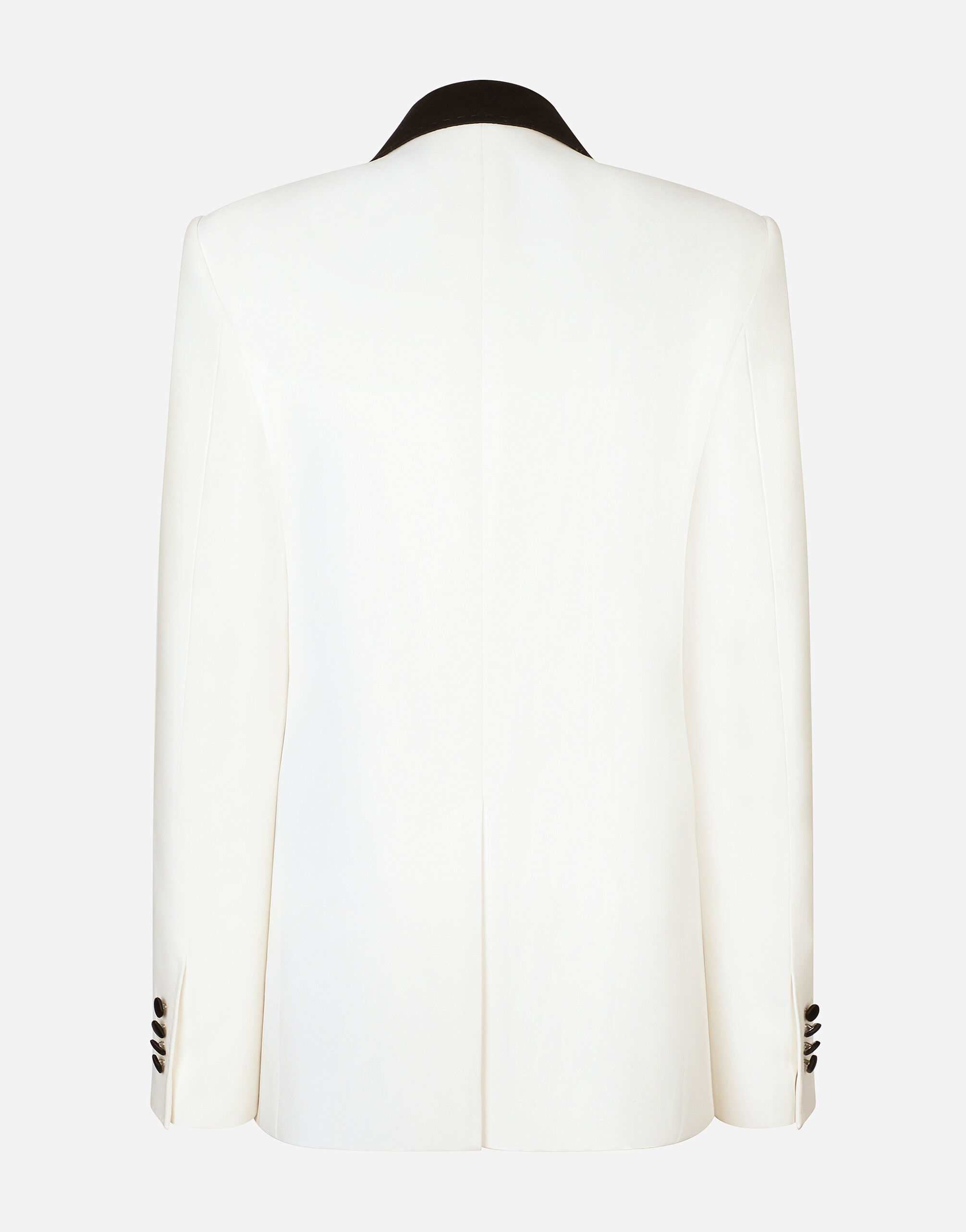 Double-breasted wool crepe jacket with tuxedo lapels in White for