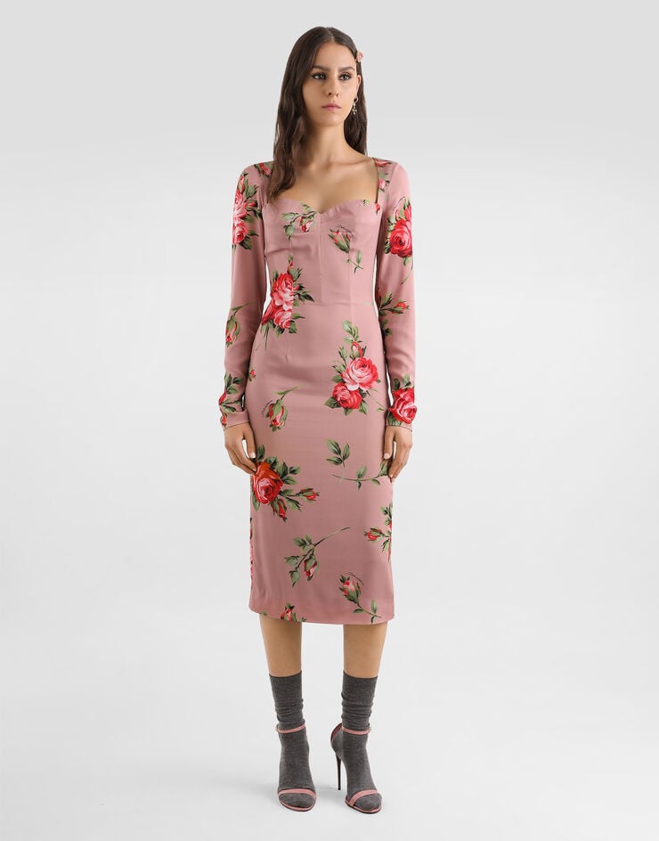 Dolce & Gabbana Vestido tubo con estampado de bouquet de rosas Multicolor F612TTFSA8Q