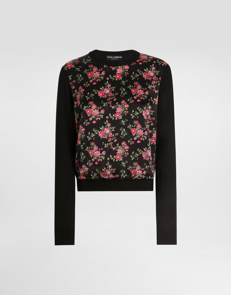Dolce & Gabbana Pullover aus Seide und Satin mit Blumen-Print Dolce & Gabbana Pullover aus Seide und Satin mit Blumen-Print Mehrfarbig FXX31TJBSOP
