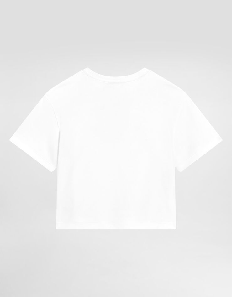 Dolce & Gabbana Short-sleeved jersey t-shirt with DG logo strass White L5JTNLG7PHN