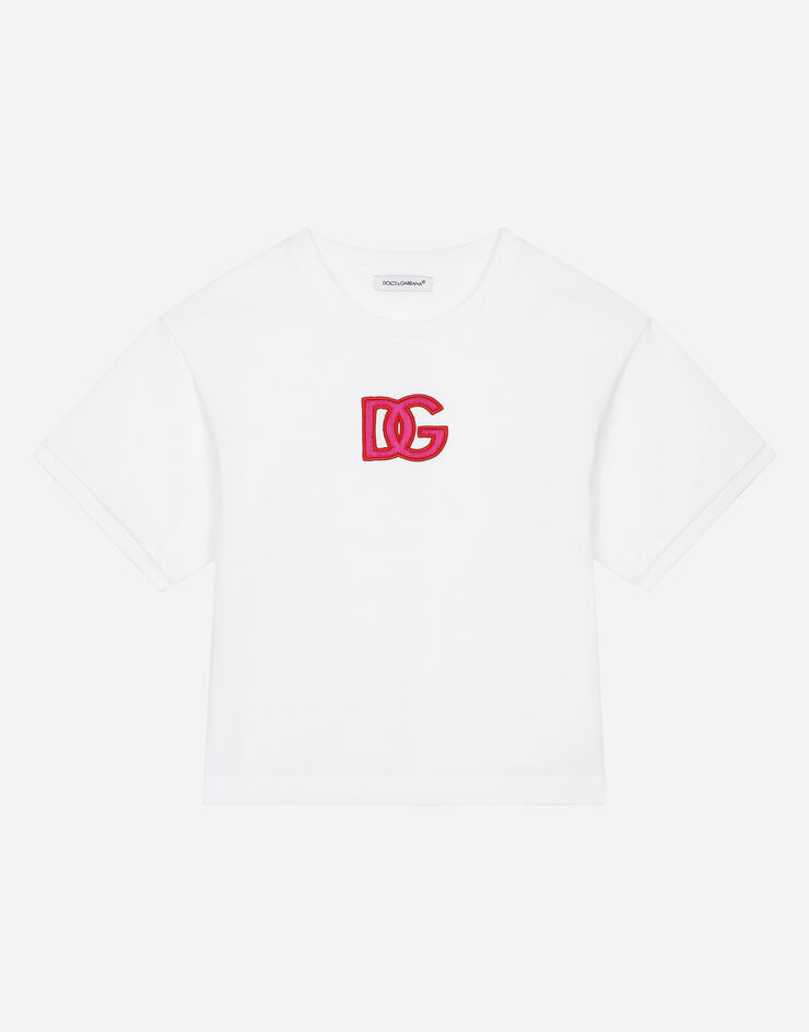 Dolce & Gabbana Jersey T-shirt with DG logo patch White L5JTJTG7E0P