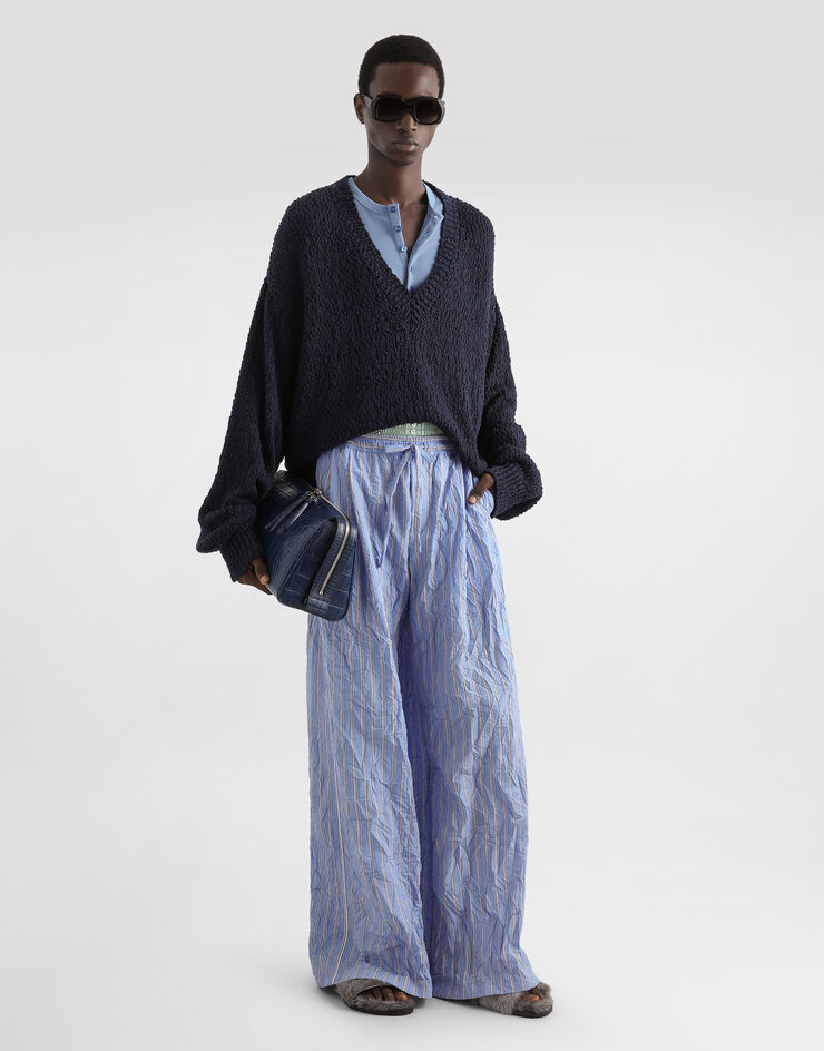 Dolce & Gabbana Cotton serafino t-shirt with print Blue G8QX6TG7P3J