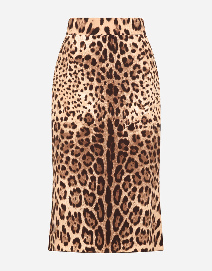 Dolce & Gabbana Leopard-print charmeuse calf-length pencil skirt 动物纹印花 F4BMQTFSADD