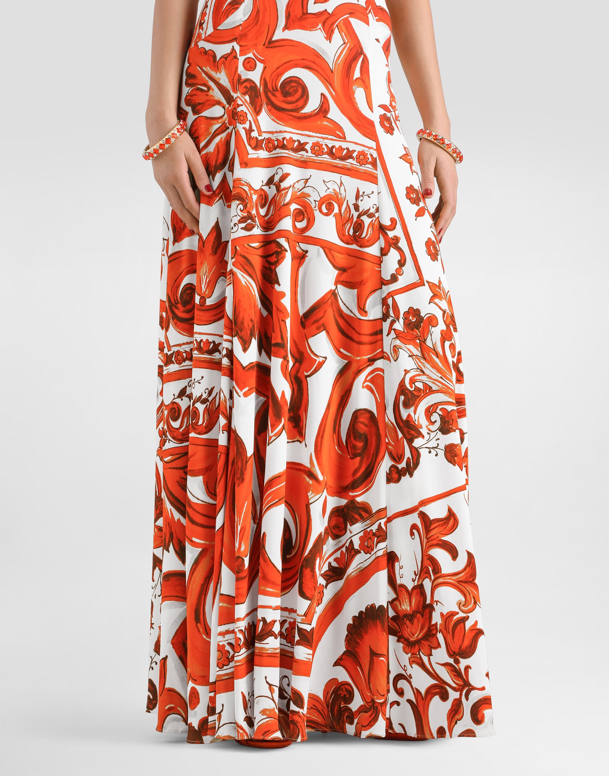 Majolica-print organzine long dress in Multicolor for Women