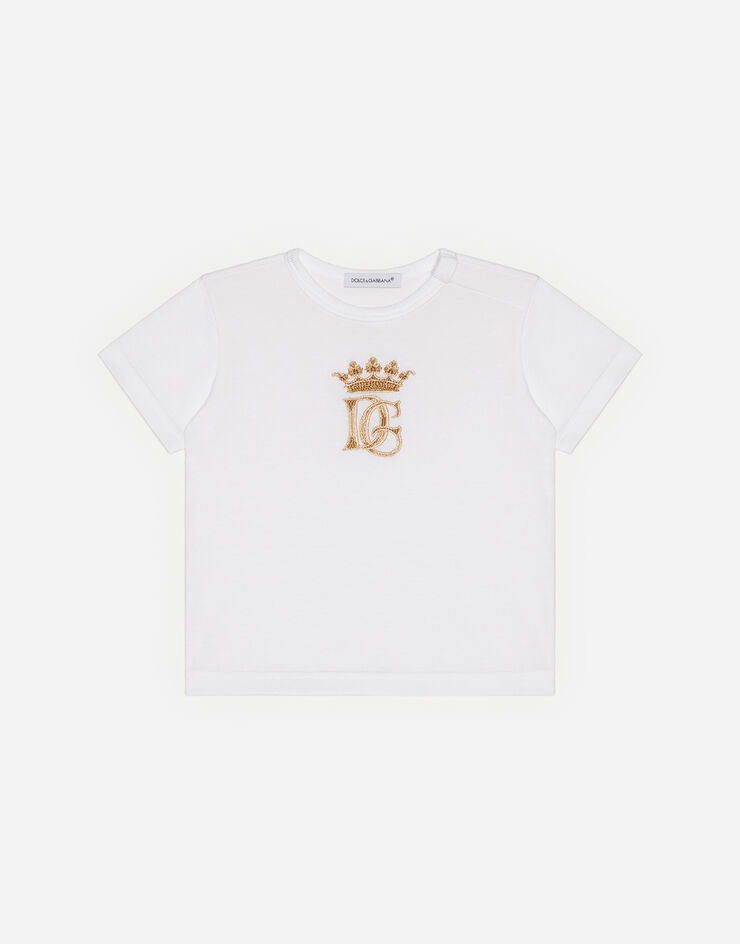 Dolce & Gabbana Jersey t-shirt with golden embroidered logo BLANCO L1JT6SG7WGB