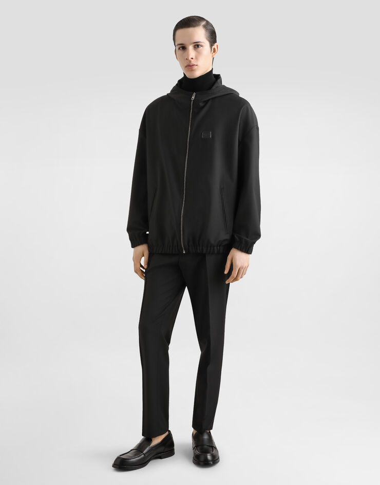 Dolce & Gabbana Blouson en toile de laine avec capuche à plaquette Noir G9BMVTFURK8