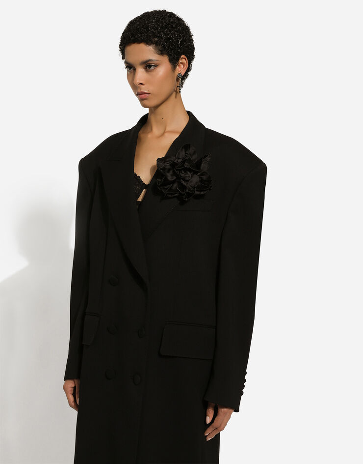 Dolce & Gabbana Zweireihiger Oversize-Mantel aus Wollkrepp Black F0E1QTFUBGE