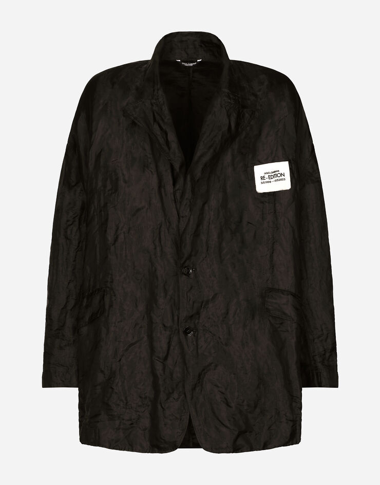 Dolce & Gabbana Пиджак свободного кроя из металлизированной высокотехнологичной ткани и шелка черный G2SG9TFUMK5