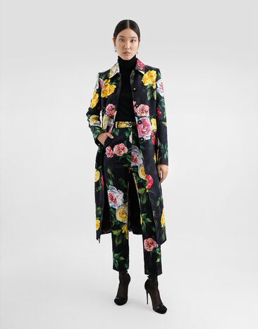 Dolce & Gabbana Tailored brocade pants with peony and rose print Print FTAM2TFS9AH
