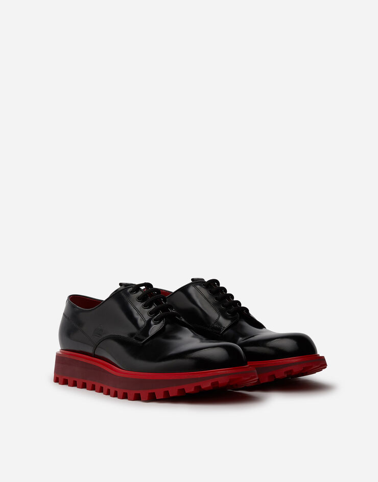 Dolce & Gabbana DERBY IN ANTIK CALFSKIN WITH EXTRA LIGHTWEIGHT TWO-TONE BOTTOM NERO/ROSSO A10513AJ808