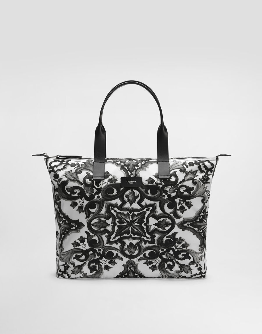 Majolica-print nylon shopping bag
