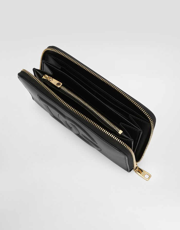 Dolce & Gabbana DG 徽标小牛皮全拉链钱包 黑 BI0473AG081