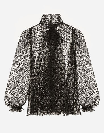 Dolce & Gabbana Blouse en mesh avec nœud sur le col Noir F7AI6TILMBE