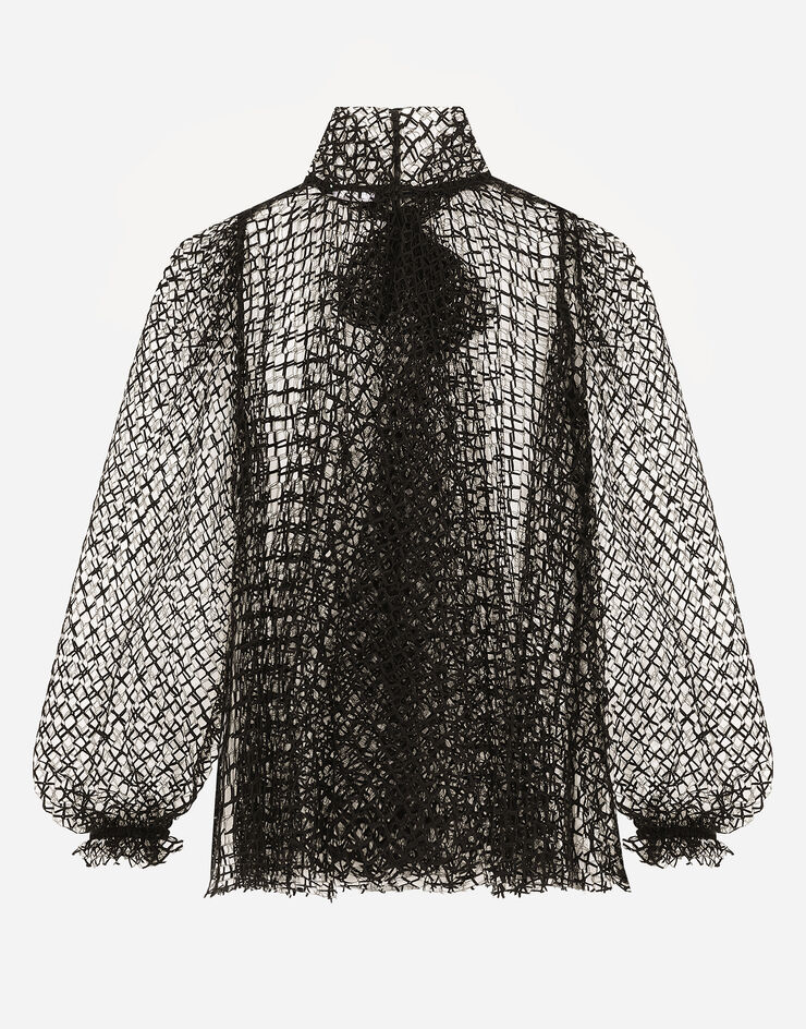 Dolce & Gabbana Blouse en mesh avec nœud sur le col Noir F7AI6TILMBE
