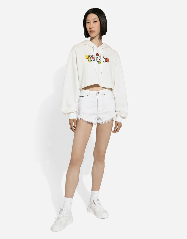 Dolce & Gabbana Cropped-Sweatshirt mit Blumenprint Weiss F9R58ZGDCBG