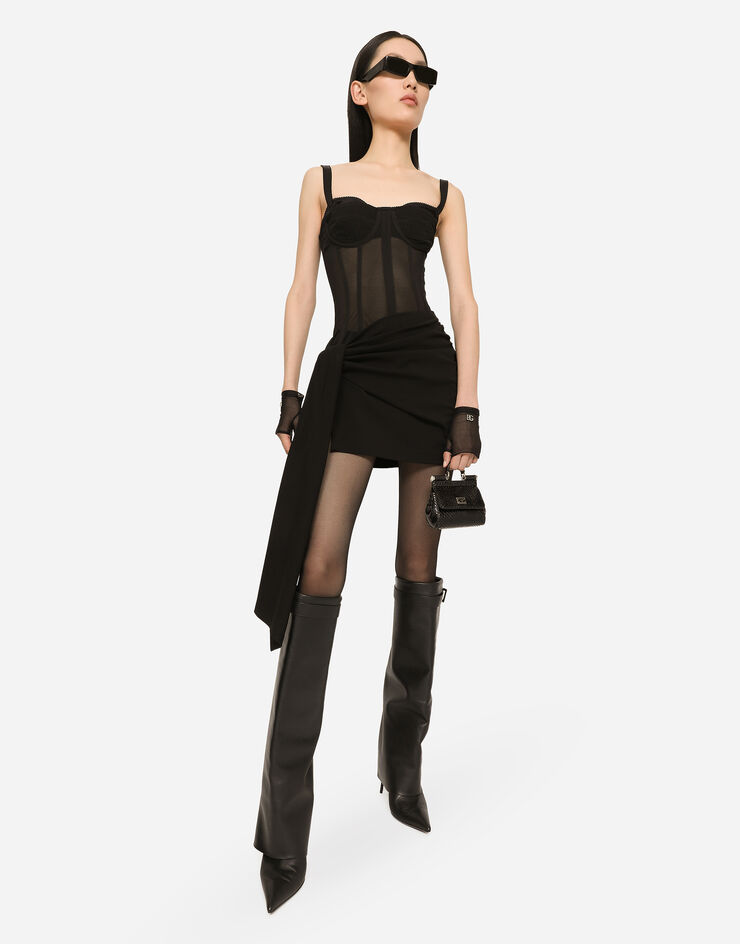 Dolce & Gabbana Kurzes Kleid mit Bustierdetail aus Jersey aus Milano Ripp Schwarz F6AUHTFUGN7