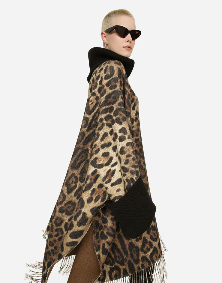 Dolce&Gabbana Cashmere and wool poncho with fringing Animal Print F0W0BTGDBW2