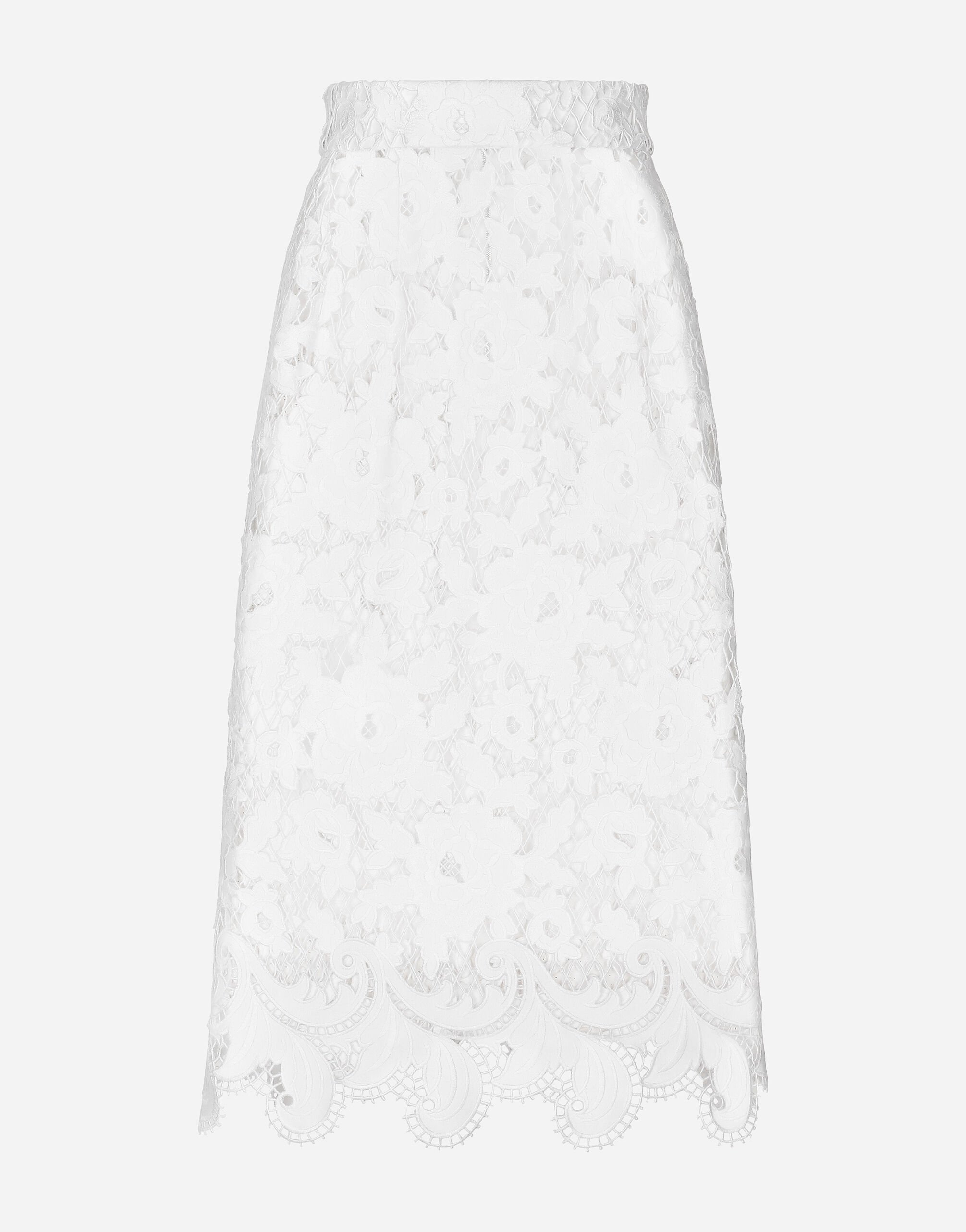 スカート DOLCE GABBANA Women Skirts F6TMNTGDCVJN0000 White Cotton midi skirt with floral openwork detailing in White