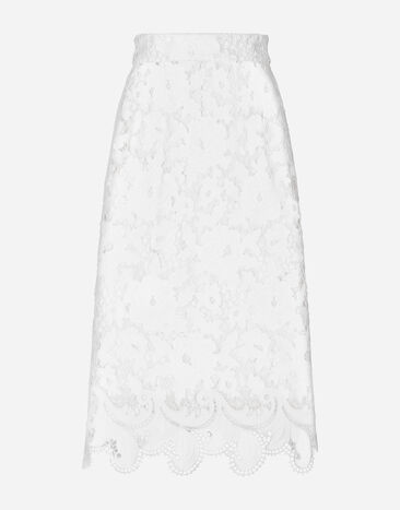 Dolce & Gabbana Cotton midi skirt with floral openwork detailing White F4CVRZFG6AD