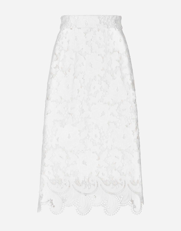 Dolce & Gabbana Cotton midi skirt with floral openwork detailing White F4CVRZFG6AD