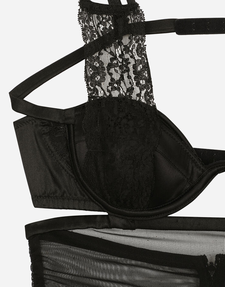 Dolce & Gabbana 코르셋 디테일 튤 미드카프 드레스 블랙 F6JHFTFLRDA