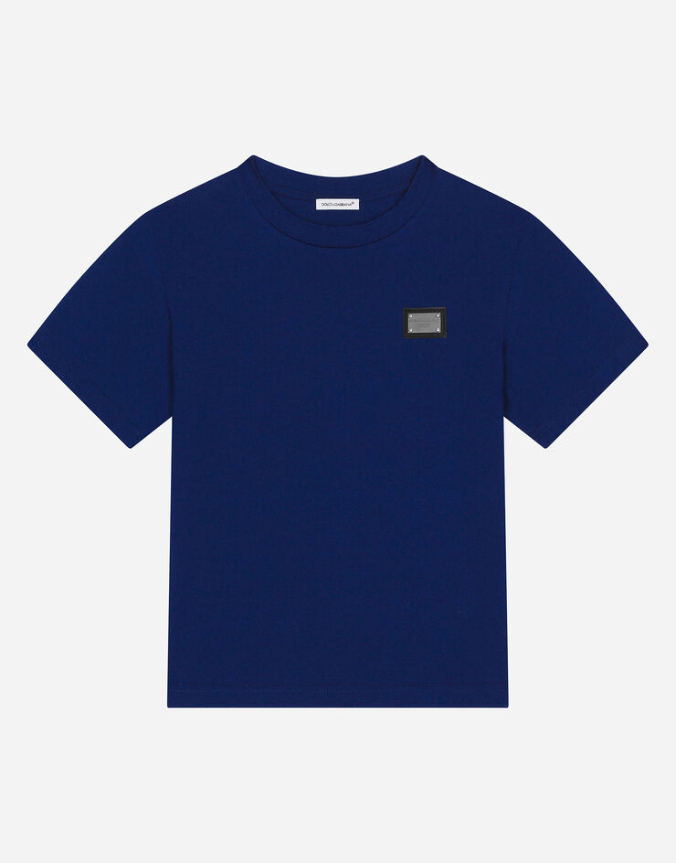 Dolce & Gabbana T-Shirt aus Jersey mit Logoplakette Blau L4JT7TG7I2O
