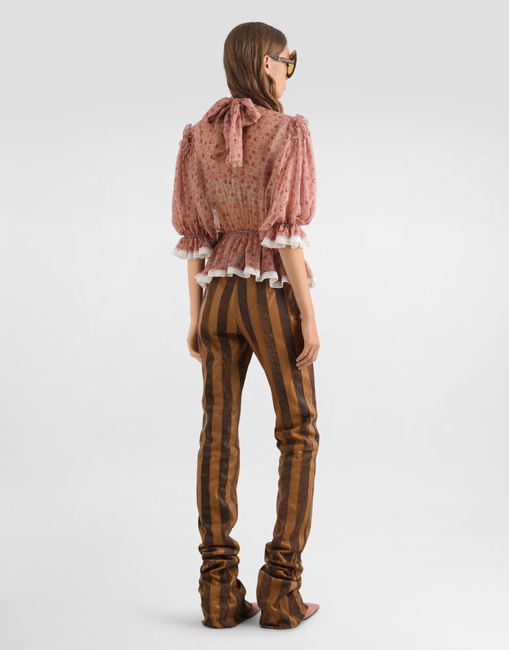 Dolce & Gabbana بنطال من جلد نابا بطبعة خطوط Multicolor FTDG7LGDDJ5