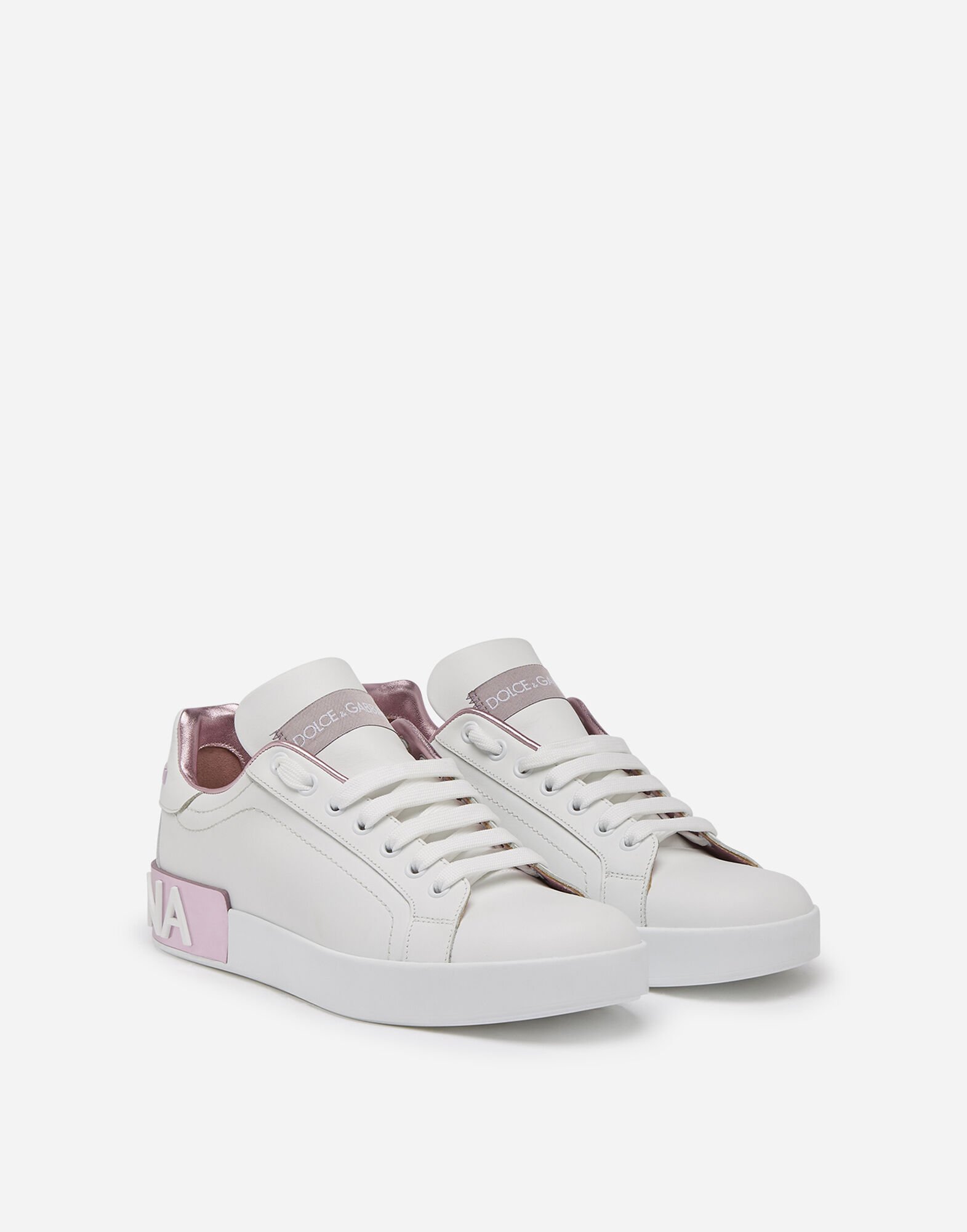 Calfskin nappa Portofino sneakers in White Pink for Women Dolce Gabbana US