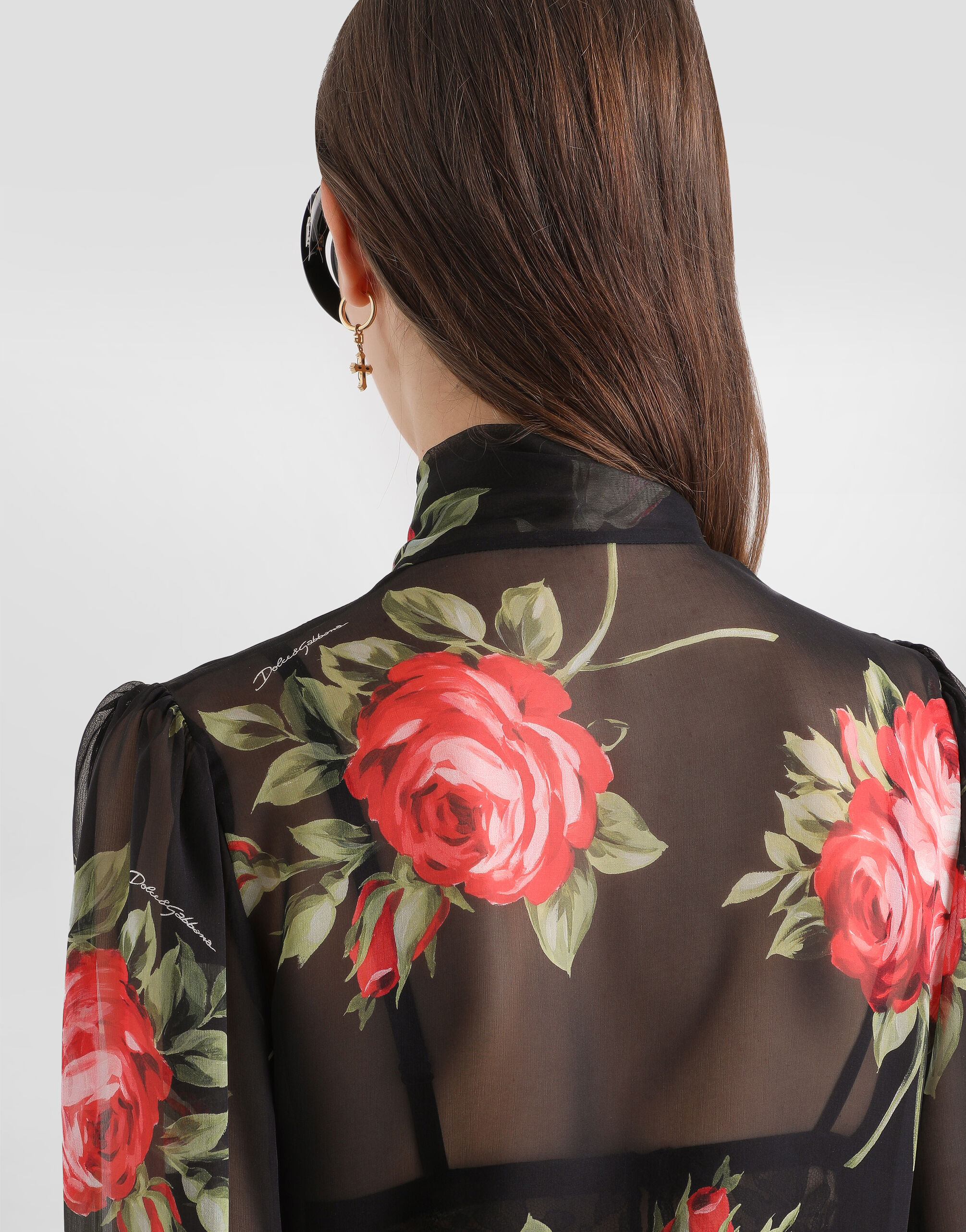 Rose bouquet-print chiffon top in Multicolor for Women