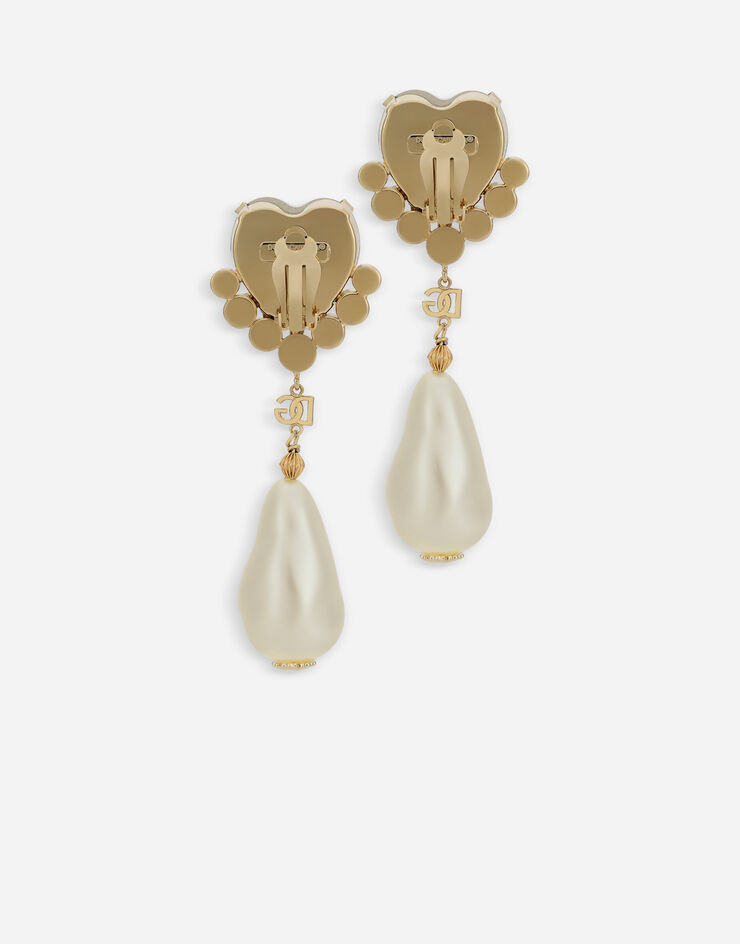 Dolce & Gabbana Drop earrings with pearls, rhinestones and DG logo Gold WEO8S5W1111