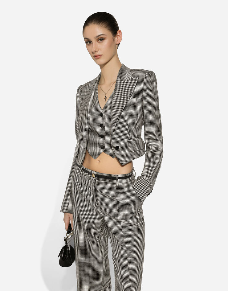Dolce & Gabbana Chaqueta corta con chaleco aplicado con motivo de pata de gallo Multicolor F29YRTFQ2NW