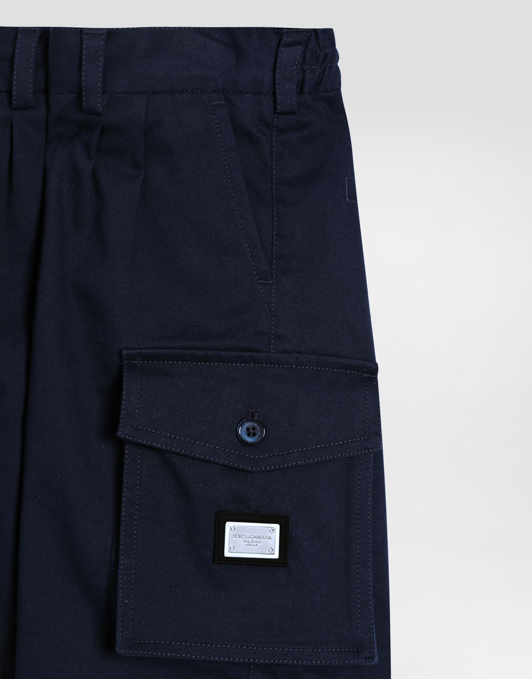 Gabardine shorts with branded tag in Blue for Boys