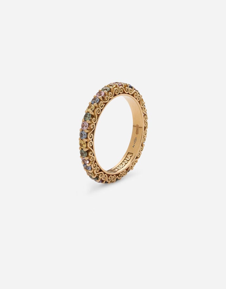 Dolce & Gabbana Heritage band ring in yellow 18kt gold with multicoloured sapphires Gold WRKH3GWMIX1
