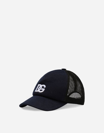Dolce & Gabbana قبعة من قطن وقماش شبكي بحافة أمامية وشعار DG أزرق LB4H80G7L1D