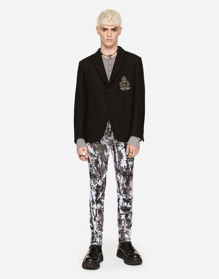 Dolce & Gabbana Chaqueta de punto elástico con parche heráldico Negro G2RC3ZGF149