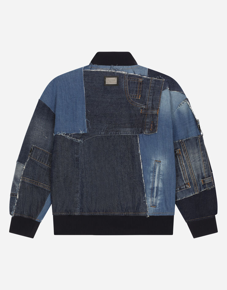 Dolce & Gabbana Blue patchwork denim bomber jacket Multicolor L42B49G7H6O