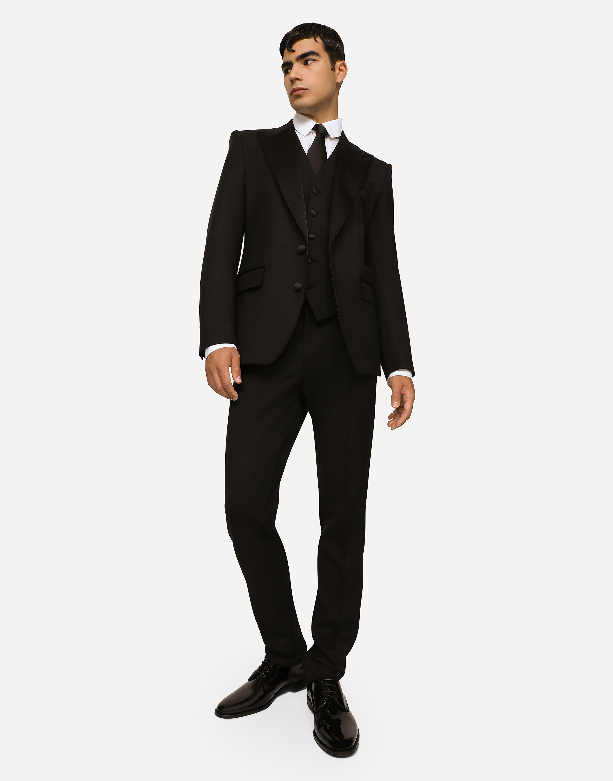 Three piece Sicilia fit suit in stretch wool in Black for Men
