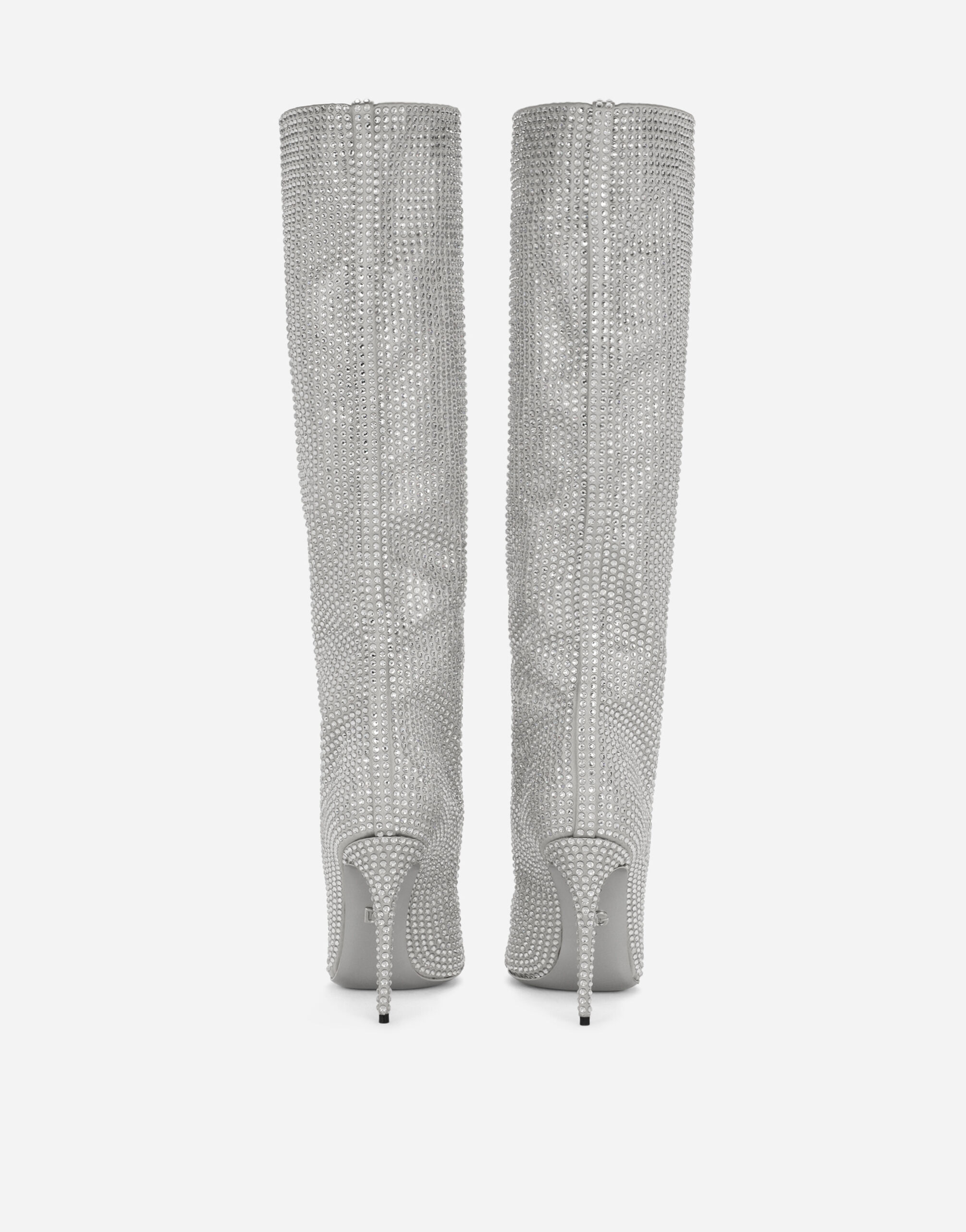 Satin boots with fusible rhinestones in Grey for Women Dolce Gabbana US