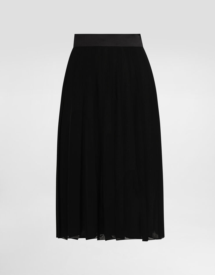 Dolce & Gabbana Jupe patineuse midi en mousseline plissée Noir F4CYBTFUSNW