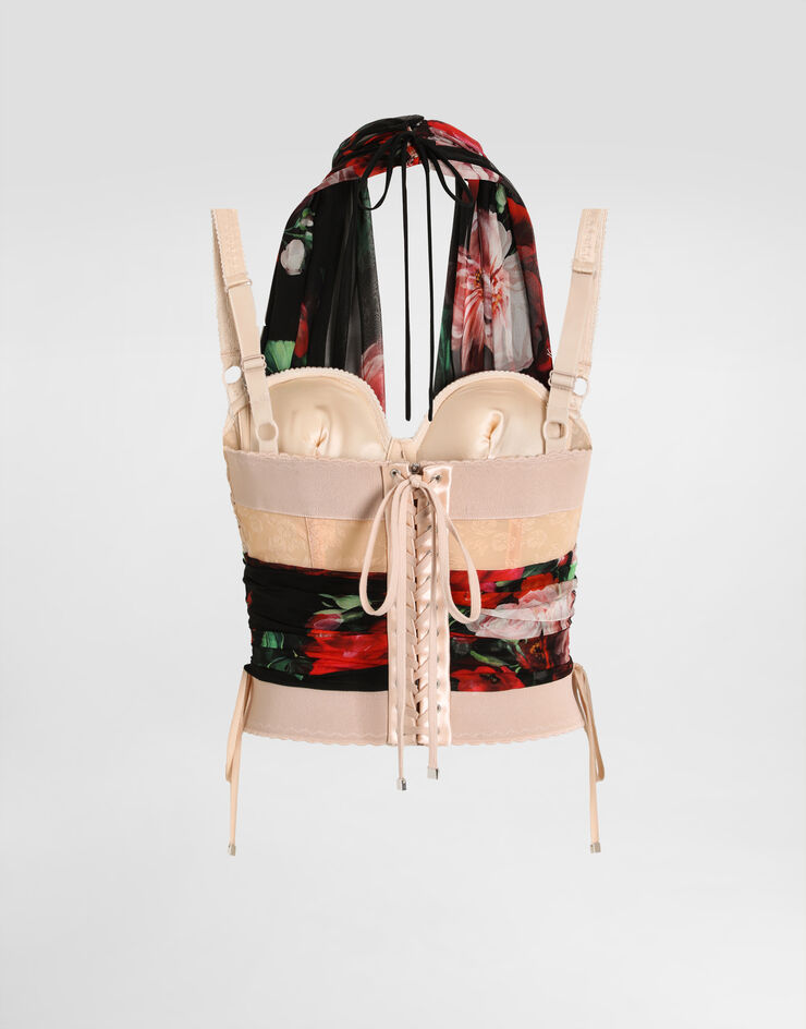 Dolce & Gabbana Top bustier in marquisette e chiffon stampa Fiori Stampa F7AW9TIS1Y6