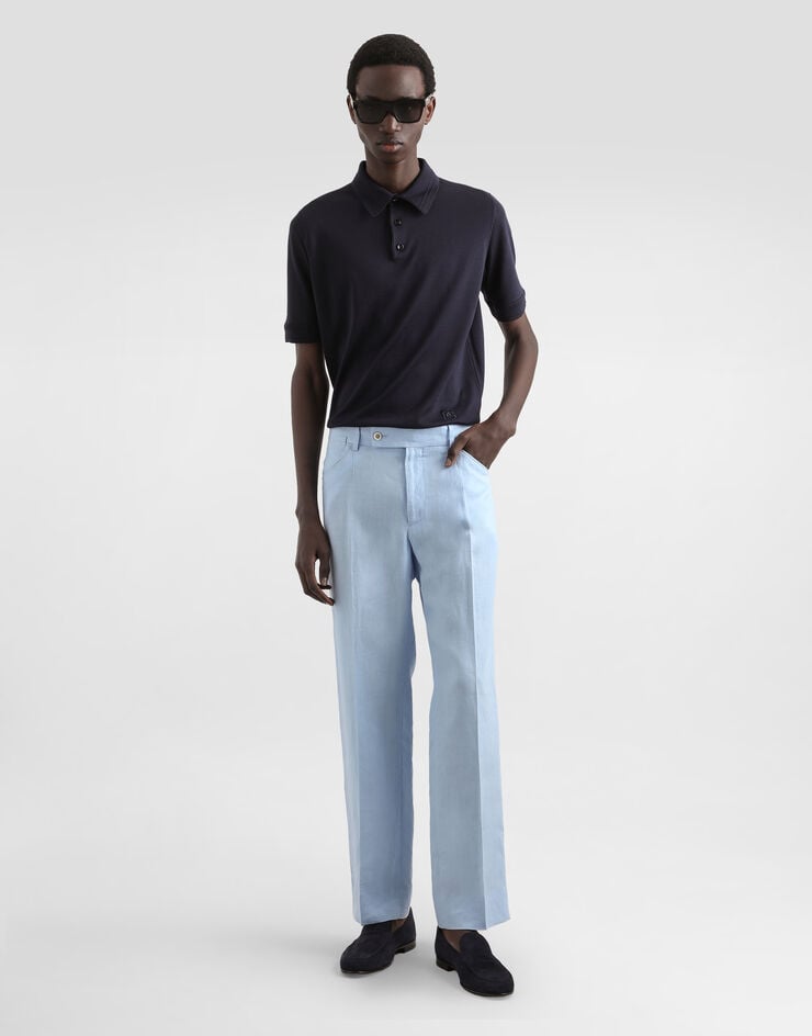 Dolce & Gabbana Satin silk polo shirt Blue GXZ02ZJBSLV