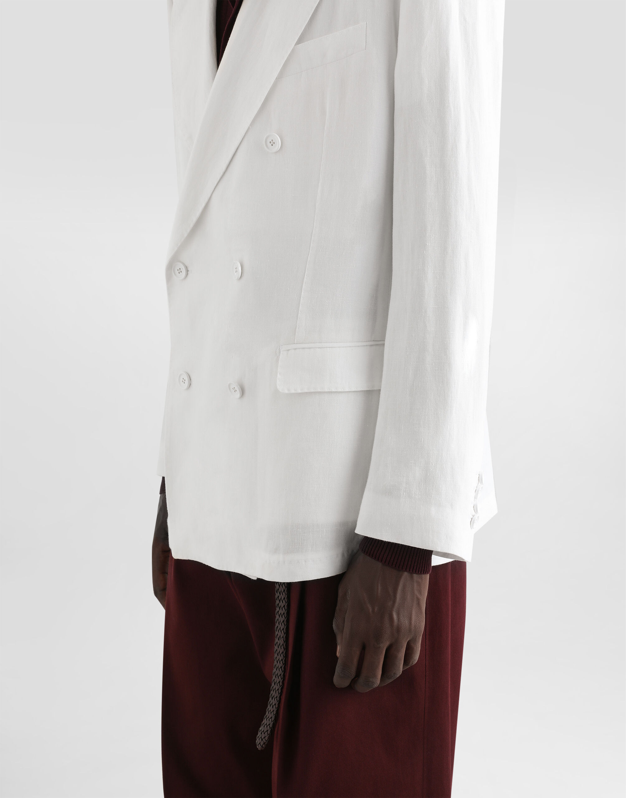 Double-breasted linen fabric jacket in White for Men