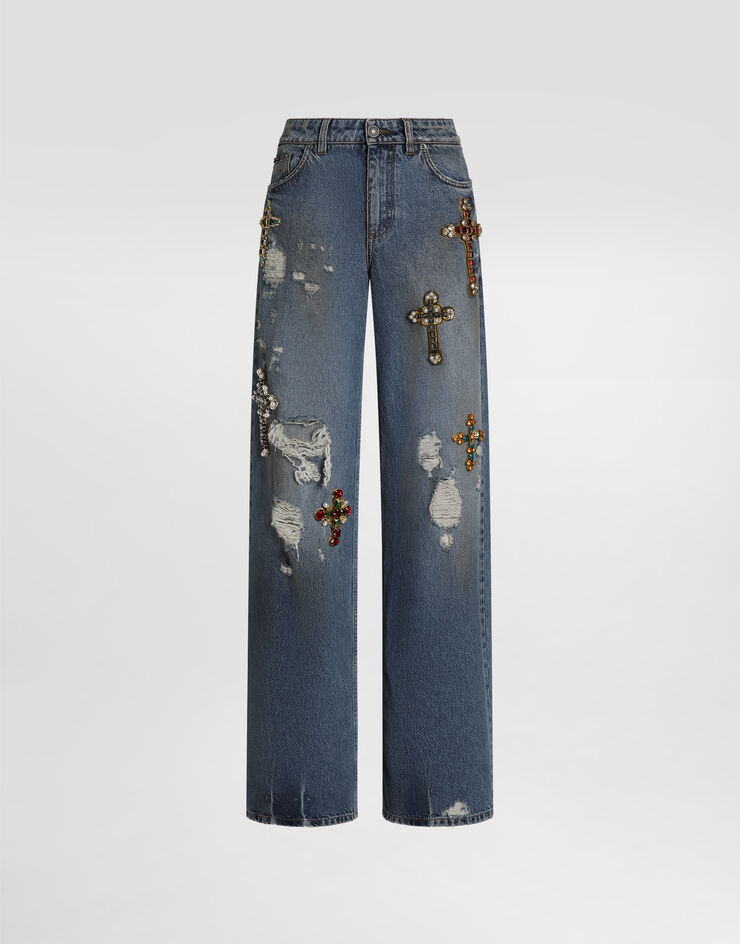 Dolce & Gabbana 5-pocket denim trousers with emrboidery Multicolor FTDKGZG8PG5
