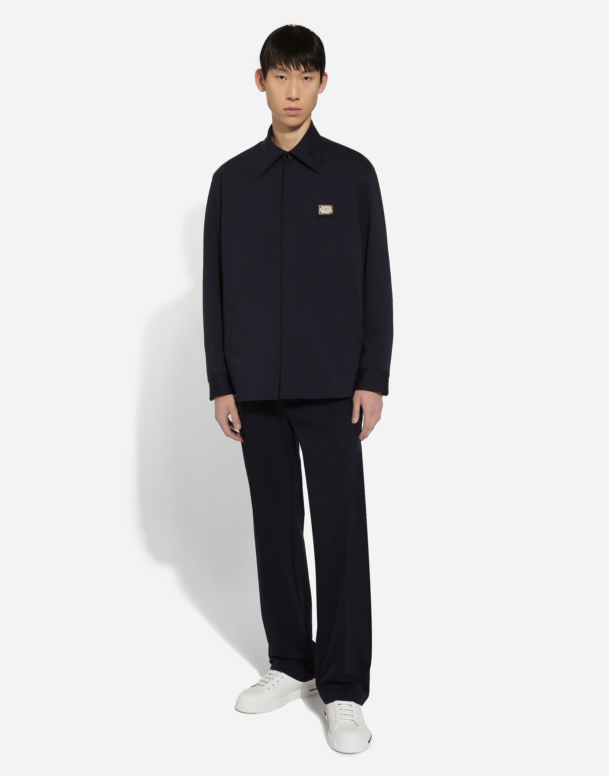 Technical fabric shirt with tag in Blue for Men | Dolce&Gabbana® US