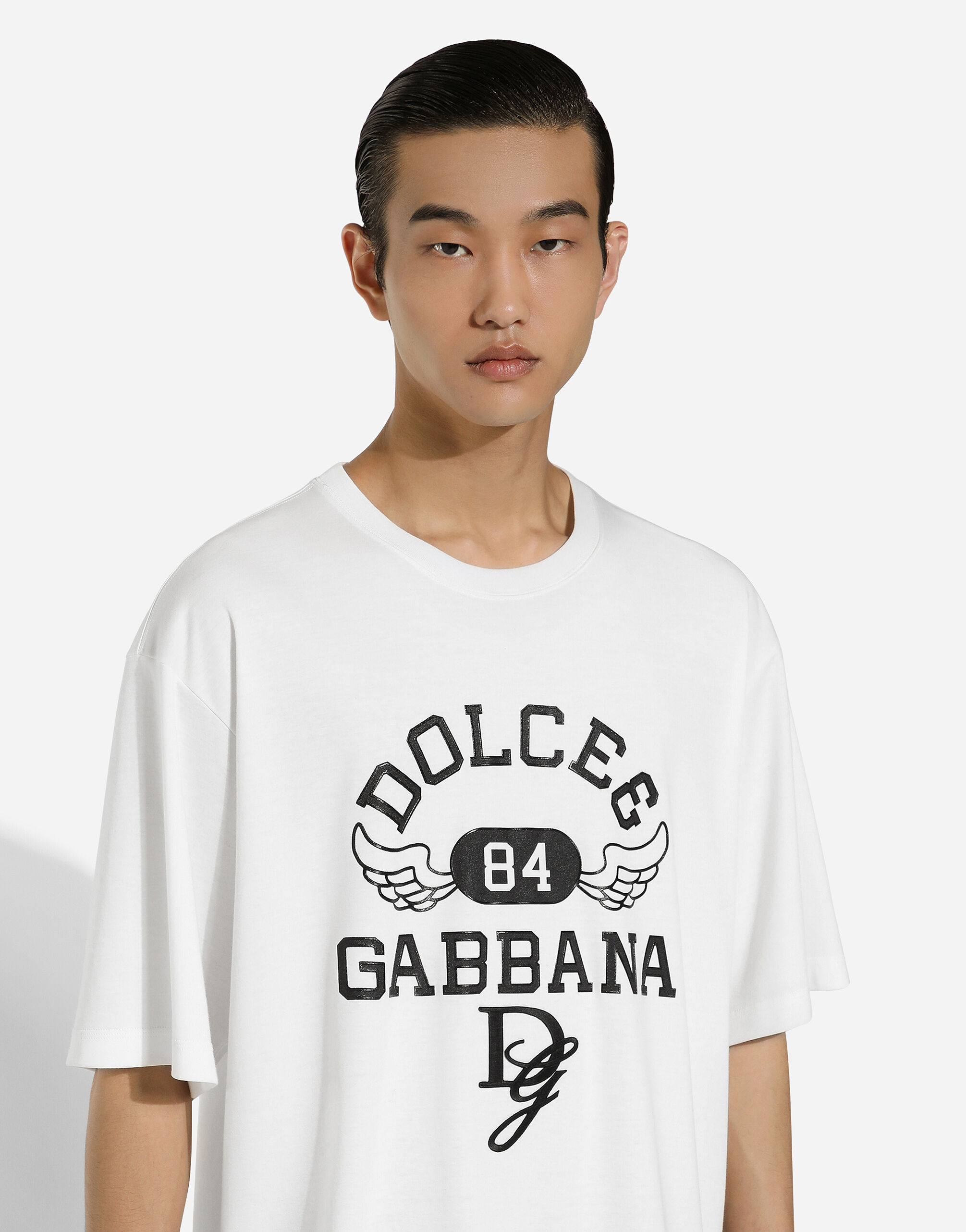 Cotton round neck T shirt with Dolce Gabbana logo in White for Men Dolce Gabbana US