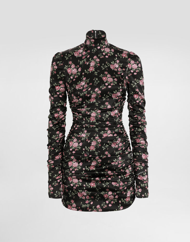 Dolce & Gabbana Women's Rose Bouquet Print Twill Long Dress Black