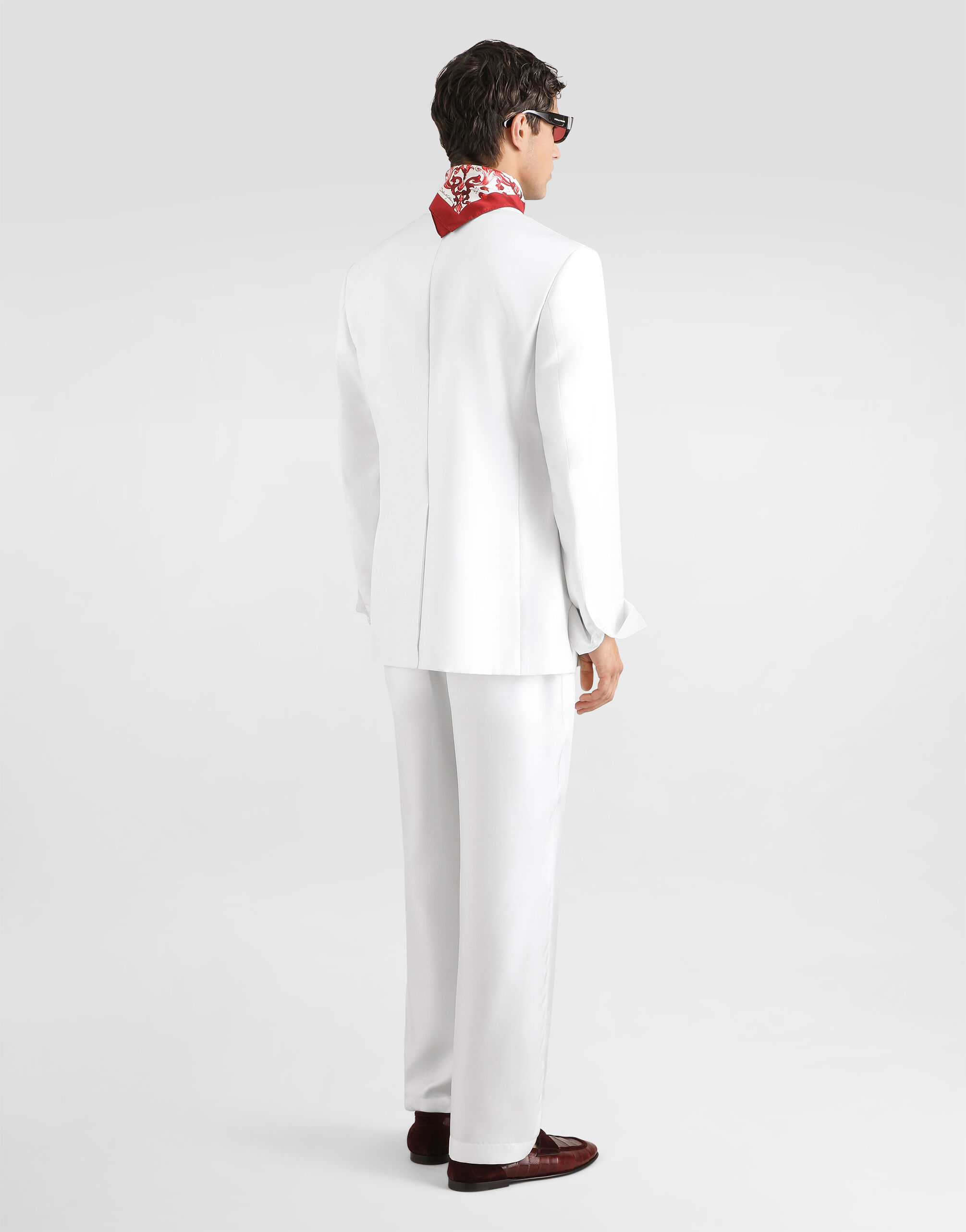 Sicilia light double-breasted silk twill jacket in White for Men