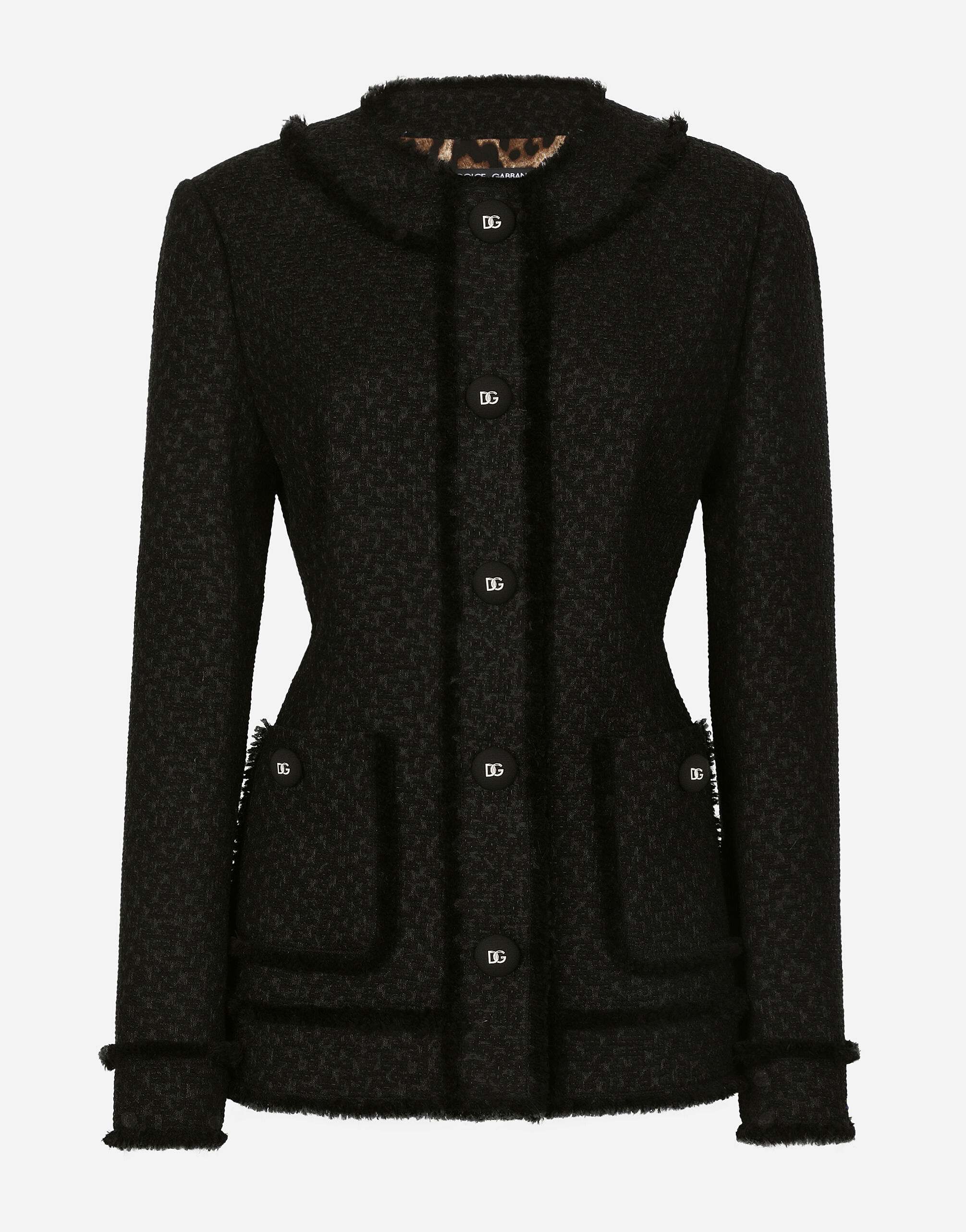 Dolce&Gabbana ラッセル ツイード クロップド ジャケット ブラックのウィメンズ ラッセルツイード シングルブレスト