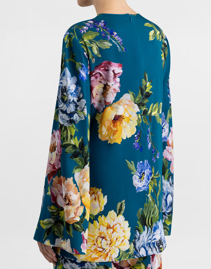 Dolce & Gabbana Peony-print charmeuse top Multicolor I7S22WFSA8R